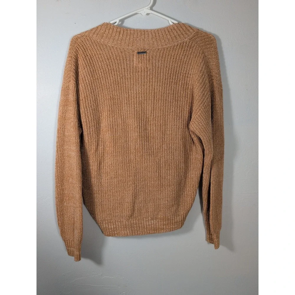 Billabong Sweet Bliss Surplice Sweater Size Medium Brown Open Knit V-Neck